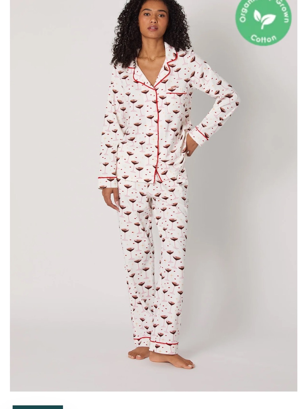 BedHead White Pajama Set with Red Cocktail Print